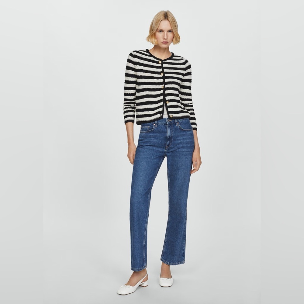 Mango Black and White Striped Cardigan with buttons NWT - Picture 3 of 5